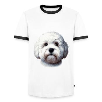 Hundegesicht - Bologneser - Männer Kontrast-T-Shirt - Weiß/Schwarz - Vorne - AI Model Female 172 light (172cm) & AI Model Male 178 dark (178cm)