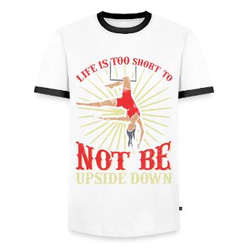 Trapèze de cirque pour costume de trapéziste - T-shirt contrasté Homme - blanc/noir - Devant - AI Model Female 172 light (172cm) & AI Model Male 178 dark (178cm)