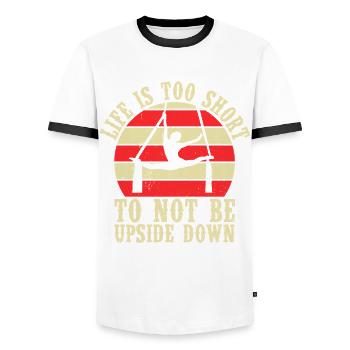 Trapèze de cirque pour costume de trapéziste - T-shirt contrasté Homme - blanc/noir - Devant - AI Model Female 172 light (172cm) & AI Model Male 178 dark (178cm)