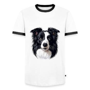 Hundegesicht - Border Collie - Männer Kontrast-T-Shirt - Weiß/Schwarz - Vorne - AI Model Female 172 light (172cm) & AI Model Male 178 dark (178cm)