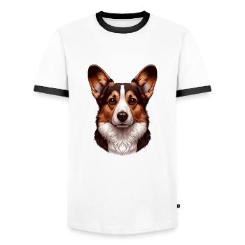 Dog Face - Welsh Corgi Cardigan - Men's Ringer Shirt - white/black - Front - AI Model Female 172 light (172cm) & AI Model Male 178 dark (178cm)