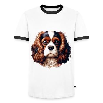 Dog Face - Cavalier King Charles Spaniel - Men's Ringer Shirt - white/black - Front - AI Model Female 172 light (172cm) & AI Model Male 178 dark (178cm)