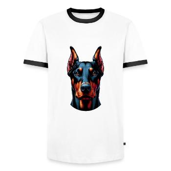 Hundegesicht - Dobermann - Männer Kontrast-T-Shirt - Weiß/Schwarz - Vorne - AI Model Female 172 light (172cm) & AI Model Male 178 dark (178cm)