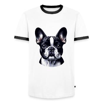 Hundegesicht - Französische Bulldogge - Männer Kontrast-T-Shirt - Weiß/Schwarz - Vorne - AI Model Female 172 light (172cm) & AI Model Male 178 dark (178cm)