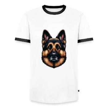 Hundegesicht - Deutscher Schäferhund - Männer Kontrast-T-Shirt - Weiß/Schwarz - Vorne - AI Model Female 172 light (172cm) & AI Model Male 178 dark (178cm)