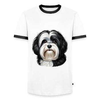 Visage de chien - Bichon havanais - T-shirt contrasté Homme - blanc/noir - Devant - AI Model Female 172 light (172cm) & AI Model Male 178 dark (178cm)