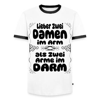 Zwei Damen im Arm Humor Lustig Spruch Mann Party - Männer Kontrast-T-Shirt - Weiß/Schwarz - Vorne - AI Model Female 172 light (172cm) & AI Model Male 178 dark (178cm)
