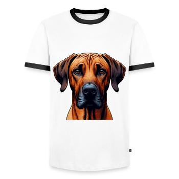 Hundegesicht - Rhodesian Ridgeback - Männer Kontrast-T-Shirt - Weiß/Schwarz - Vorne - AI Model Female 172 light (172cm) & AI Model Male 178 dark (178cm)