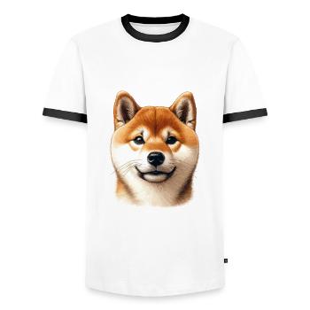 Hundegesicht - Shiba Inu - Männer Kontrast-T-Shirt - Weiß/Schwarz - Vorne - AI Model Female 172 light (172cm) & AI Model Male 178 dark (178cm)