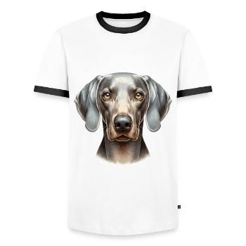 Visage de chien - Braque de Weimar - T-shirt contrasté Homme - blanc/noir - Devant - AI Model Female 172 light (172cm) & AI Model Male 178 dark (178cm)