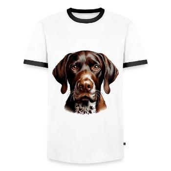 Dog Face - German Shorthair - Men's Ringer Shirt - white/black - Front - AI Model Female 172 light (172cm) & AI Model Male 178 dark (178cm)