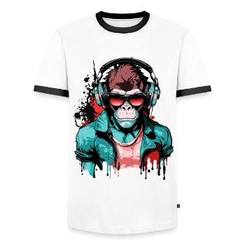 Affe Kopfhörer Sonnenbrille Gamer Zocken Musik - Männer Kontrast-T-Shirt - Weiß/Schwarz - Vorne - AI Model Female 172 light (172cm) & AI Model Male 178 dark (178cm)