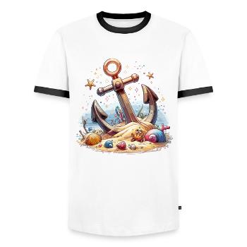 Anchor with Cute Crab - Anchor Motif - Men's Ringer Shirt - white/black - Front - AI Model Female 172 light (172cm) & AI Model Male 178 dark (178cm)
