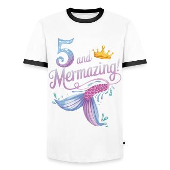 Fille Sirène 5 ans pour l’anniversaire - T-shirt contrasté Homme - blanc/noir - Devant - AI Model Female 172 light (172cm) & AI Model Male 178 dark (178cm)