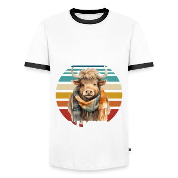 Schottisches Hochlandrind für Landwirte - Männer Kontrast-T-Shirt - Weiß/Schwarz - Vorne - AI Model Female 172 light (172cm) & AI Model Male 178 dark (178cm)