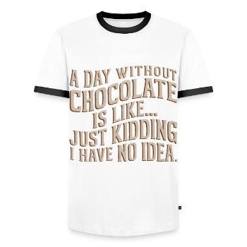 Cadeau Schikoladen pour l’amateur de chocolat - T-shirt contrasté Homme - blanc/noir - Devant - AI Model Female 172 light (172cm) & AI Model Male 178 dark (178cm)