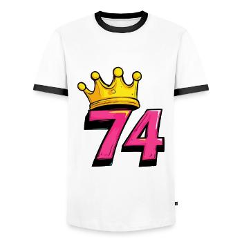 74 Number Krone - Men's Ringer Shirt - white/black - Front - AI Model Female 172 light (172cm) & AI Model Male 178 dark (178cm)