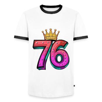 76 Zahl Krone - Männer Kontrast-T-Shirt - Weiß/Schwarz - Vorne - AI Model Female 172 light (172cm) & AI Model Male 178 dark (178cm)