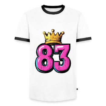 83 Nombre Couronne - T-shirt contrasté Homme - blanc/noir - Devant - AI Model Female 172 light (172cm) & AI Model Male 178 dark (178cm)