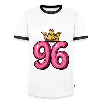 96 Number Krone - Men's Ringer Shirt - white/black - Front - AI Model Female 172 light (172cm) & AI Model Male 178 dark (178cm)
