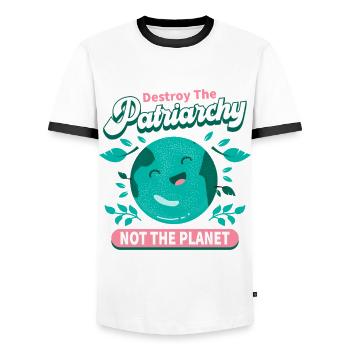 Le patriarcat ne détruit-il pas la planète - T-shirt contrasté Homme - blanc/noir - Devant - AI Model Female 172 light (172cm) & AI Model Male 178 dark (178cm)