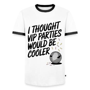 I Thought VIP Parties Would Be Cooler Ironie VIP - Männer Kontrast-T-Shirt - Weiß/Schwarz - Vorne - AI Model Female 172 light (172cm) & AI Model Male 178 dark (178cm)