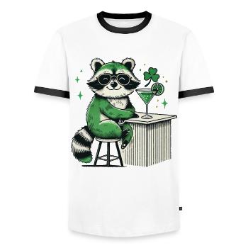 St. Patrick's Day Raccoon Cocktail - Men's Ringer Shirt - white/black - Front - AI Model Female 172 light (172cm) & AI Model Male 178 dark (178cm)
