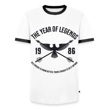 L’Année des Légendes 1986 Vintage Vintage Design - T-shirt contrasté Homme - blanc/noir - Devant - AI Model Female 172 light (172cm) & AI Model Male 178 dark (178cm)