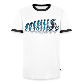 Évolution de l’homme au cycliste - T-shirt contrasté Homme - blanc/noir - Devant - AI Model Female 172 light (172cm) & AI Model Male 178 dark (178cm)