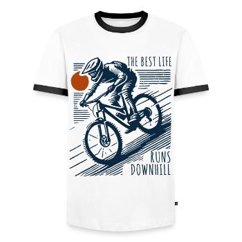 Aventure à vélo Rétro Descente - T-shirt contrasté Homme - blanc/noir - Devant - AI Model Female 172 light (172cm) & AI Model Male 178 dark (178cm)