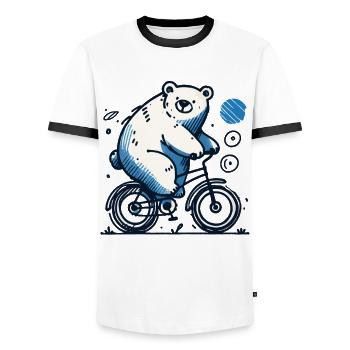 Bicycle Bear Illustration for Bicycle Lovers - Men's Ringer Shirt - white/black - Front - AI Model Female 172 light (172cm) & AI Model Male 178 dark (178cm)