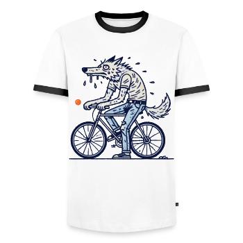 Vélo loup sur la roue aventure - T-shirt contrasté Homme - blanc/noir - Devant - AI Model Female 172 light (172cm) & AI Model Male 178 dark (178cm)