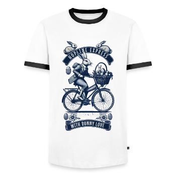 Oeufs de panier de vélo lapin rétro de Pâques - T-shirt contrasté Homme - blanc/noir - Devant - AI Model Female 172 light (172cm) & AI Model Male 178 dark (178cm)