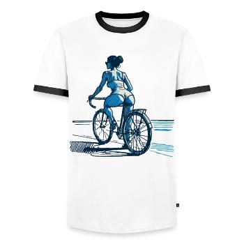 Conception esthétique du vélo de route pour - T-shirt contrasté Homme - blanc/noir - Devant - AI Model Female 172 light (172cm) & AI Model Male 178 dark (178cm)