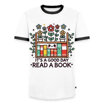 Bücherwurm Lustiger Buch Spruch Florales Kawaii - Männer Kontrast-T-Shirt - Weiß/Schwarz - Vorne - AI Model Female 172 light (172cm) & AI Model Male 178 dark (178cm)