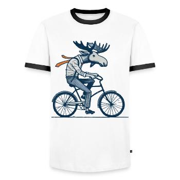 Retro Cyclist Moose Motif for Real Cycling Fans - Men's Ringer Shirt - white/black - Front - AI Model Female 172 light (172cm) & AI Model Male 178 dark (178cm)