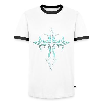 Goth Cross Y2K Emo Cross Gothic Aesthetic - Men's Ringer Shirt - white/black - Front - AI Model Female 172 light (172cm) & AI Model Male 178 dark (178cm)