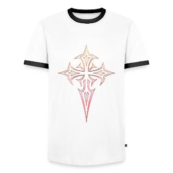 Goth Cross Y2K Emo Cross Gothic Aesthetic - Men's Ringer Shirt - white/black - Front - AI Model Female 172 light (172cm) & AI Model Male 178 dark (178cm)