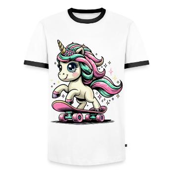 Unicorn Skateboard Gift Design - Men's Ringer Shirt - white/black - Front - AI Model Female 172 light (172cm) & AI Model Male 178 dark (178cm)