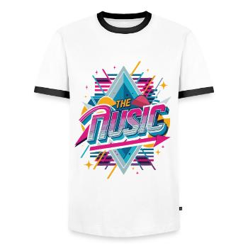 90s Music Shirt – Retro Mixtape Design - Men's Ringer Shirt - white/black - Front - AI Model Female 172 light (172cm) & AI Model Male 178 dark (178cm)