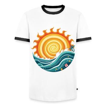 Chemise Soleil & Vacances – Summer Vibes Design - T-shirt contrasté Homme - blanc/noir - Devant - AI Model Female 172 light (172cm) & AI Model Male 178 dark (178cm)