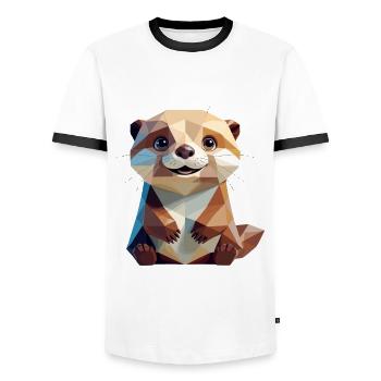 Niedlicher Otter im Polygonstil - Männer Kontrast-T-Shirt - Weiß/Schwarz - Vorne - AI Model Female 172 light (172cm) & AI Model Male 178 dark (178cm)