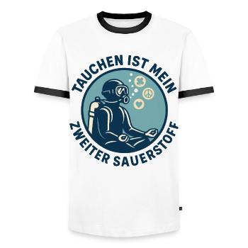 Diving is my second oxygen ocean - Men's Ringer Shirt - white/black - Front - AI Model Female 172 light (172cm) & AI Model Male 178 dark (178cm)
