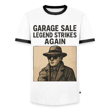 La légende du vide-grenier frappe à nouveau le marché aux puces rétro - T-shirt contrasté Homme - blanc/noir - Devant - AI Model Female 172 light (172cm) & AI Model Male 178 dark (178cm)