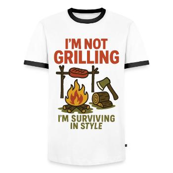 Prepper Survival Bushcrafting I'm Not - Men's Ringer Shirt - white/black - Front - AI Model Female 172 light (172cm) & AI Model Male 178 dark (178cm)