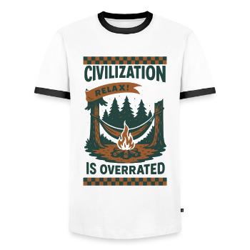 Prepper Survival Bushcrafting Civilization - Men's Ringer Shirt - white/black - Front - AI Model Female 172 light (172cm) & AI Model Male 178 dark (178cm)