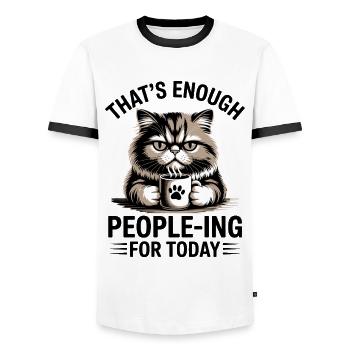 Funny Cat Thats Enough People ing For Today - Men's Ringer Shirt - white/black - Front - AI Model Female 172 light (172cm) & AI Model Male 178 dark (178cm)