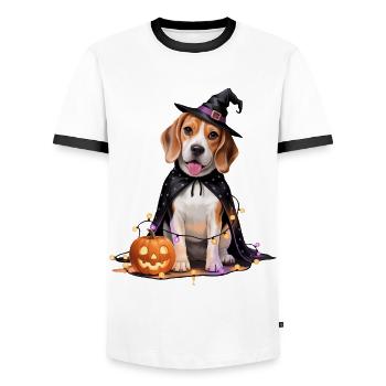 Beagle Chien Halloween - T-shirt contrasté Homme - blanc/noir - Devant - AI Model Female 172 light (172cm) & AI Model Male 178 dark (178cm)