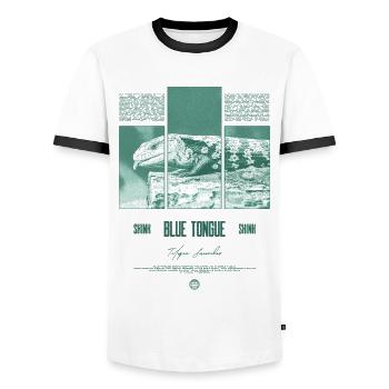 Blue Tongue Skink Reptile Keeper Streetwear - Männer Kontrast-T-Shirt - Weiß/Schwarz - Vorne - AI Model Female 172 light (172cm) & AI Model Male 178 dark (178cm)