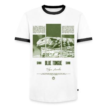 Blue Tongue Skink Reptile Keeper Streetwear - Männer Kontrast-T-Shirt - Weiß/Schwarz - Vorne - AI Model Female 172 light (172cm) & AI Model Male 178 dark (178cm)